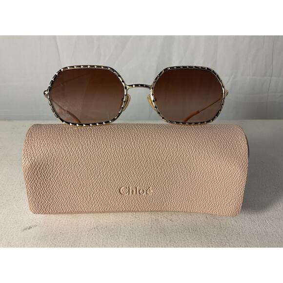 Chlo� 'Scalloped' Gold Oval Sunglasses Size OS - Picture 2 of 5